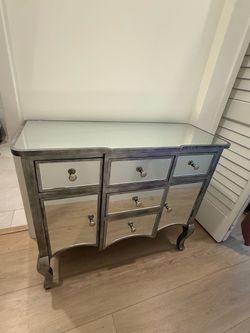 Mirrored Small Dresser with Silver Frame