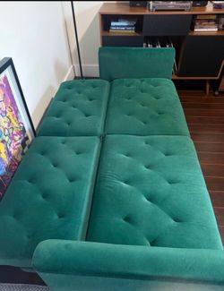 Green velvet futon