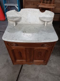 Antique Victorian Walnut And Marbke Vanity