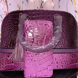 New Purple Crocodile Print Purse w/matching Wallet