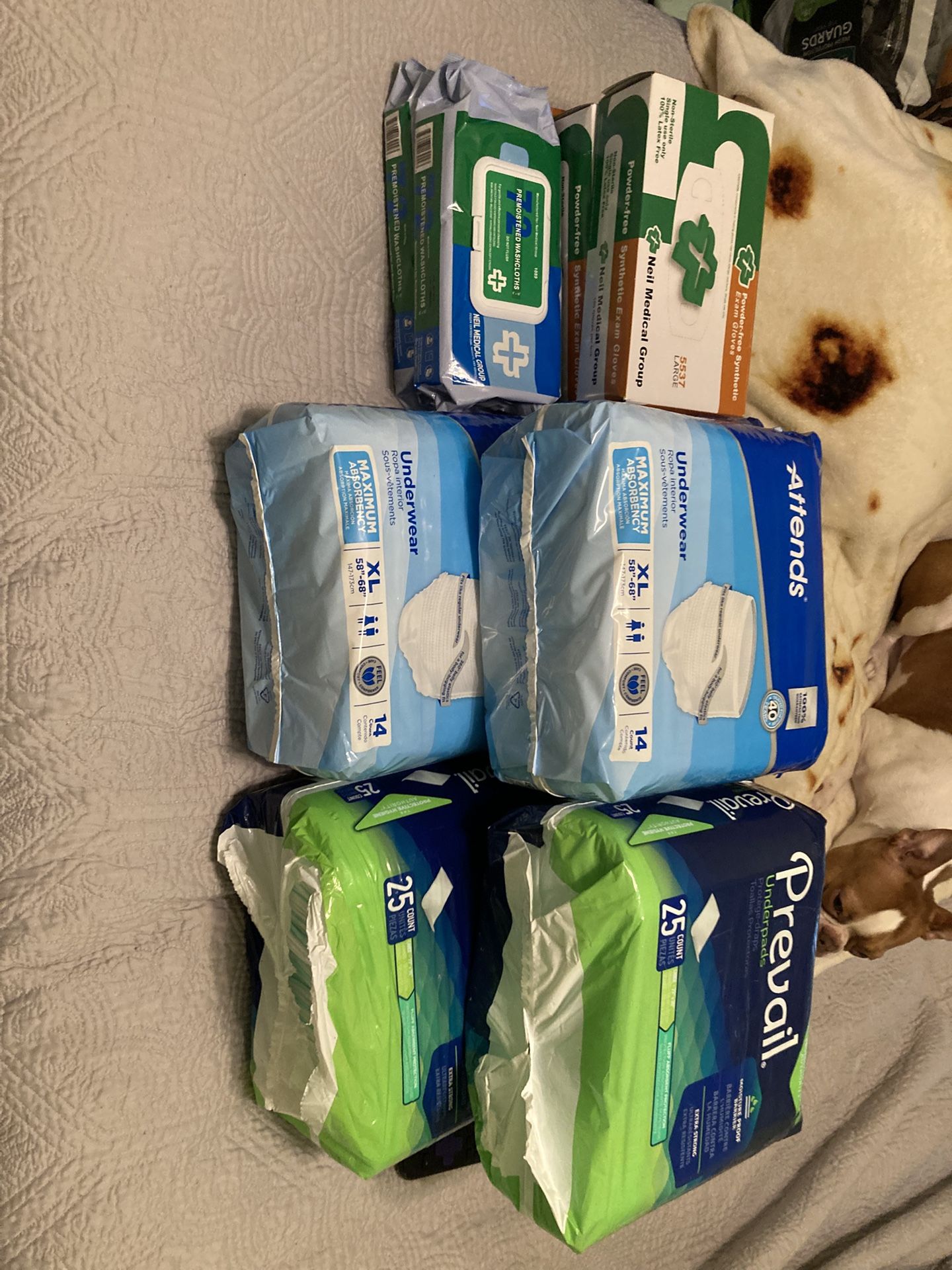 75 Male XL DIAPERS 75 Underpass 3 Pack Of 100 Gloves 2 Packs Of 72 Premoistenedvwashclothes