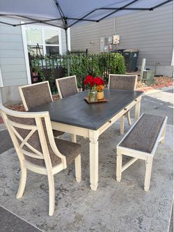FREE delivery - Farmhouse Dining Set – Table, 4 Chairs, & Bench