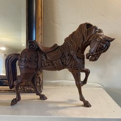 Hand-Carved Wooden Horse Sculpture — Signed “Ruelas” (Mexico) 