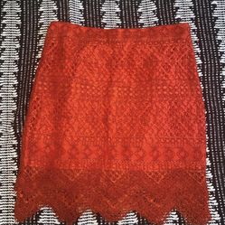 Banana Republic Women's Red Lace Crochet Style Cotton Blend Pencil Skirt Size 0