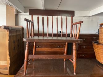 Antique Wood Windsor Bench with Arms