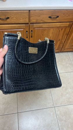 Bebe Black Croc-Embossed Tote Bag