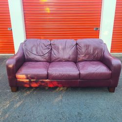 Burgundy Leather Couch - Free Delivery