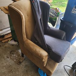 Pair of Matching Wingback Arm Chairs – Solid Wood – OBO