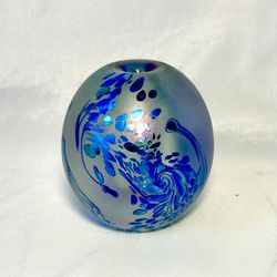 ROBERT EICKHOLT Irridescent glass scent bottle paperweight SIGNED 1996, bottle Only, beautiful colors