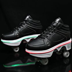 2-in-1 Roller Skates & Sneakers Unisex Retractable Wheels Outdoor Fun & Fitness Kick Roller Shoes