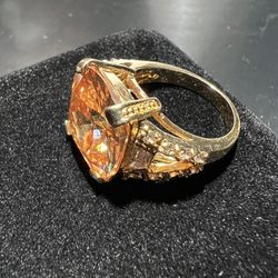 BEAUTIFUL GOLD TONE RED CITRINE AND DIAMONDS CUSTOM RING SIZE 8 
