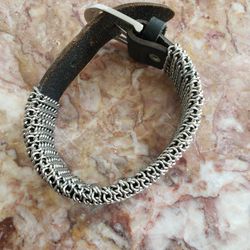 Metal And  Leather  Unisex  Bracelet 