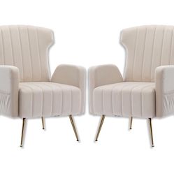 Set of 2 Velvet Wingback Armchair with Metallic Gold Legs, Upholstered Armchair, Side Chair, Lounge Single Sofa, Reading Chair for Living Room Bedroom