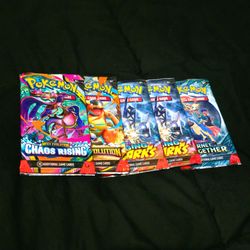 Pokemon Chaos Rising (1x) Mega Evolution (1x) Surging Sparks (2x) Journey Together (1x) Booster Packs