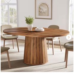 Roesler Farmhouse Brown Wood 55 in. W Oval Pedestal Dining Table Seats 6 for Home Kitchen, Dining Room