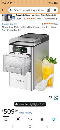 Suncre Nugget Ice Maker 40lbs/Day, Countertop Ice Maker Soft Chewable Ice