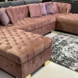 Pink Velvet double chaise Sectional same day delivery Available 