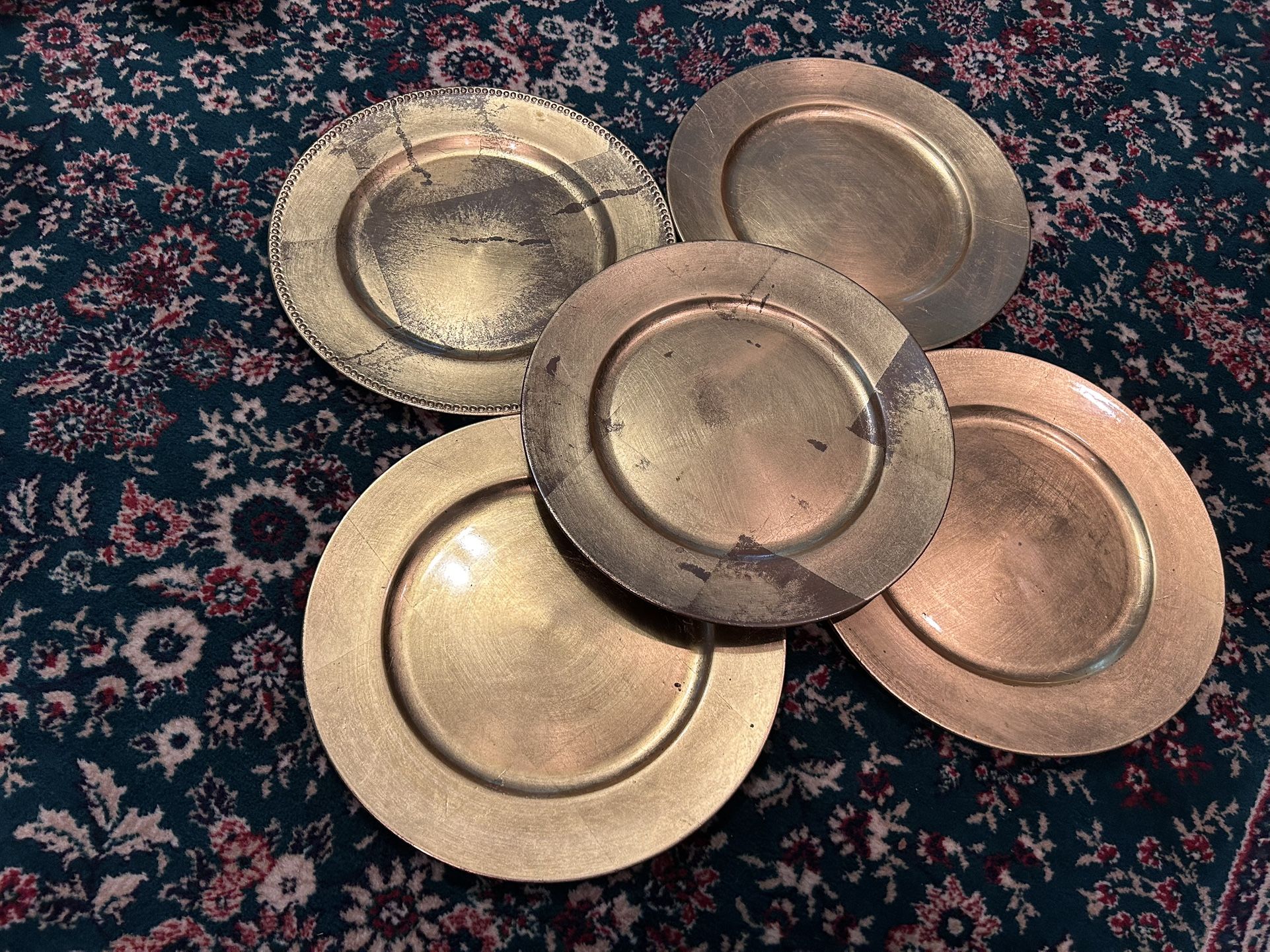 Gold Leaf Charger Plate Set, 5 Plates