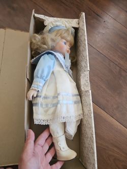 Porcelain Collector Doll in Blue and White Dress