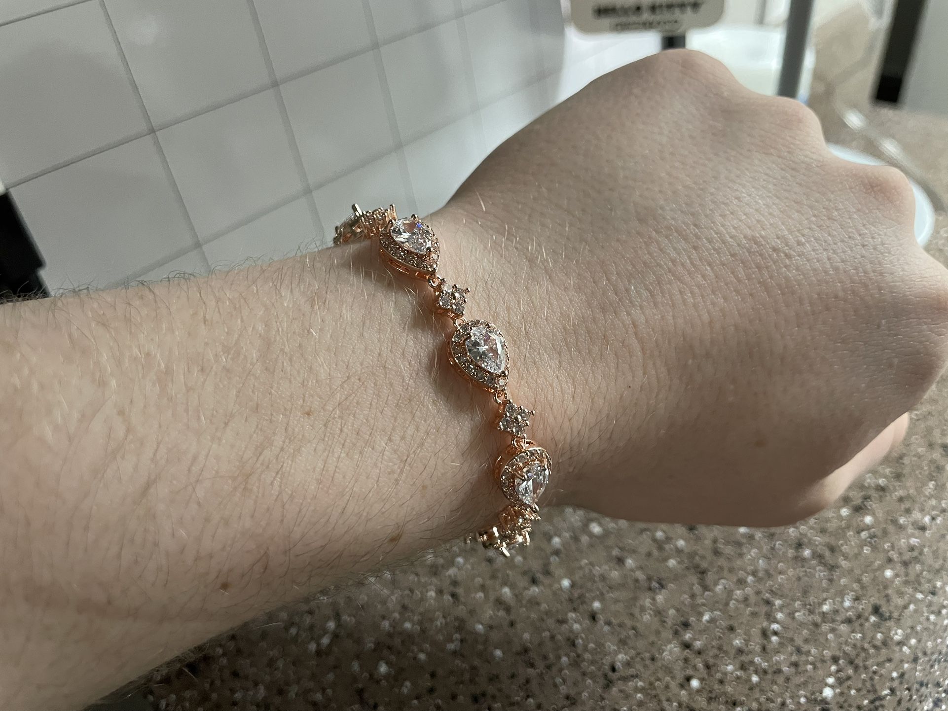 Rose Gold Plated Pear & Flower Cubic Zirconia Bracelet