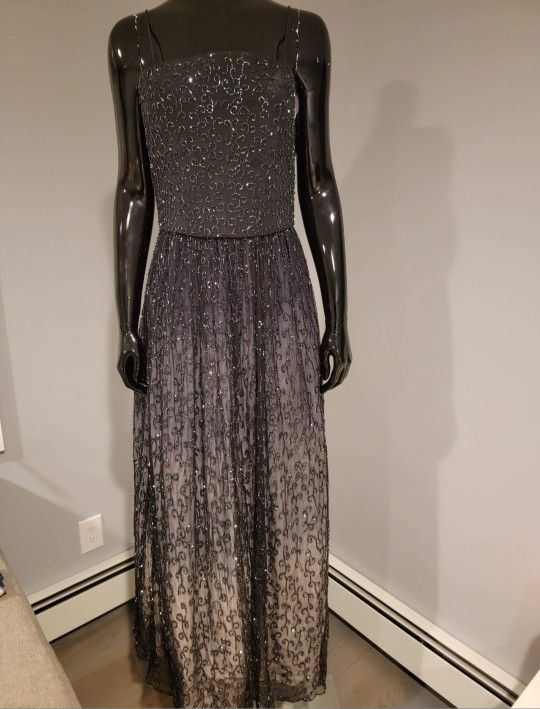 Hombre Black Sequin Beaded Long Dress