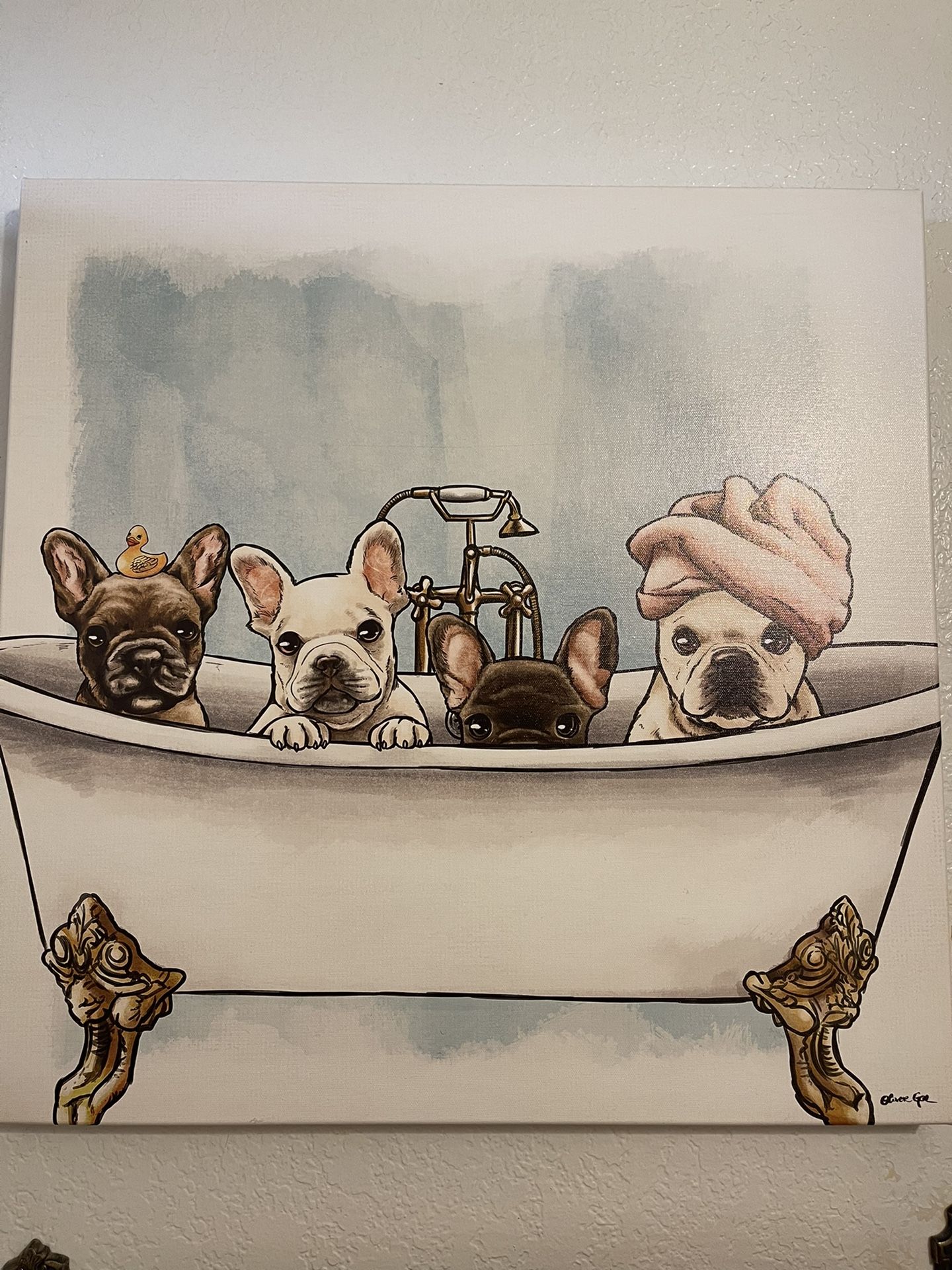 Oliver Gal Frenchies In The Tub Canvas