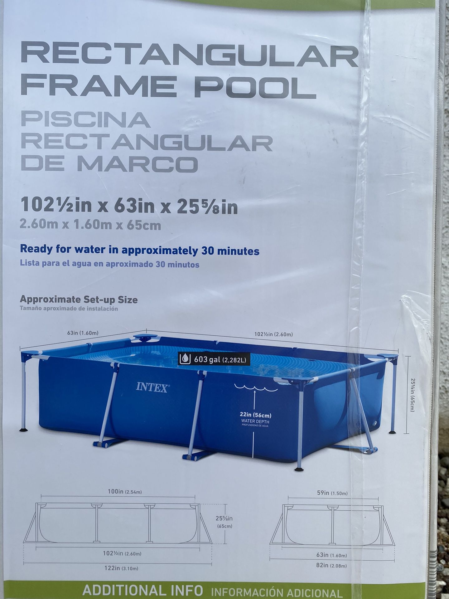 Intex 8.5ft x 26in Rectangular Frame Swimming Pool