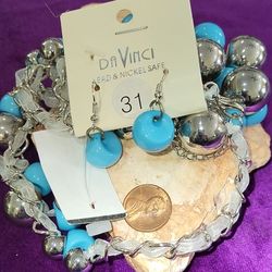 Turquoise (Faux) Silver Strand & Earrings 
