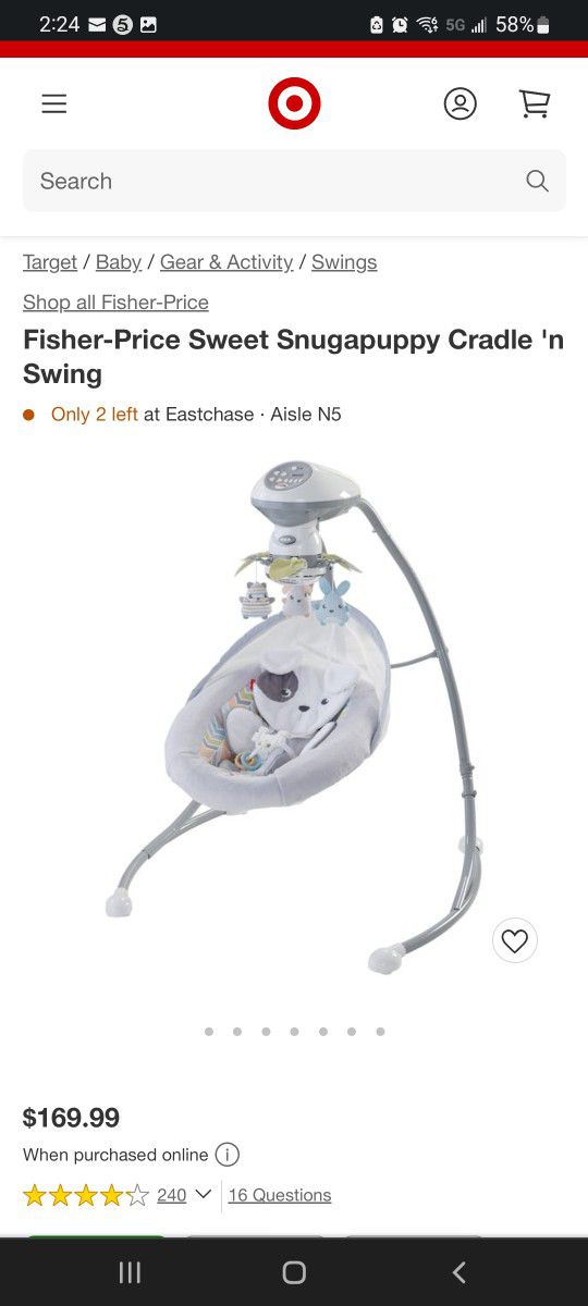 Fisher-Price Sweet Snugapuppy Cradle 'n Swing