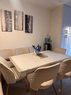 Modern Gold & Glass Dining Table – 60” × 38”
