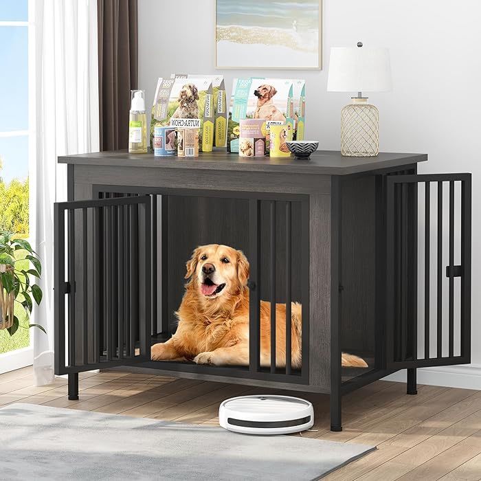 Large Size 39.96"Dog Crate Furniture for 1 or 2 Dogs, Heavy Duty Single/Double Dog Crates for Small/Medium/Large Dogs , L(35-60 Pounds), Dark Grey
