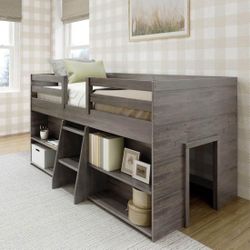 Max & Lily Modern Farmhouse Low Loft Bed, Twin Bed Frame 