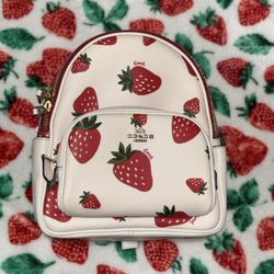 COACH Mini Court Backpack With Wild Strawberry Print