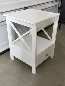 New White Bedside Table with Shelf and Drawer Storage Night Stand for Bedroom Wooden Bedside Cabinet Side Table Small Table for Living Room