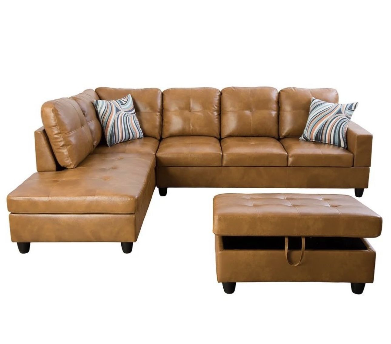 Carmel Leather Sectional Couch and Ottoman