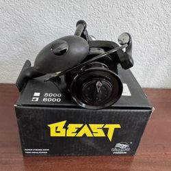  Beast II CARP Spinning Reel for Carp Fishing, Model 6000, Aluminum Alloy & Nylon, Black, 17x13x12.5cm, 440-450g