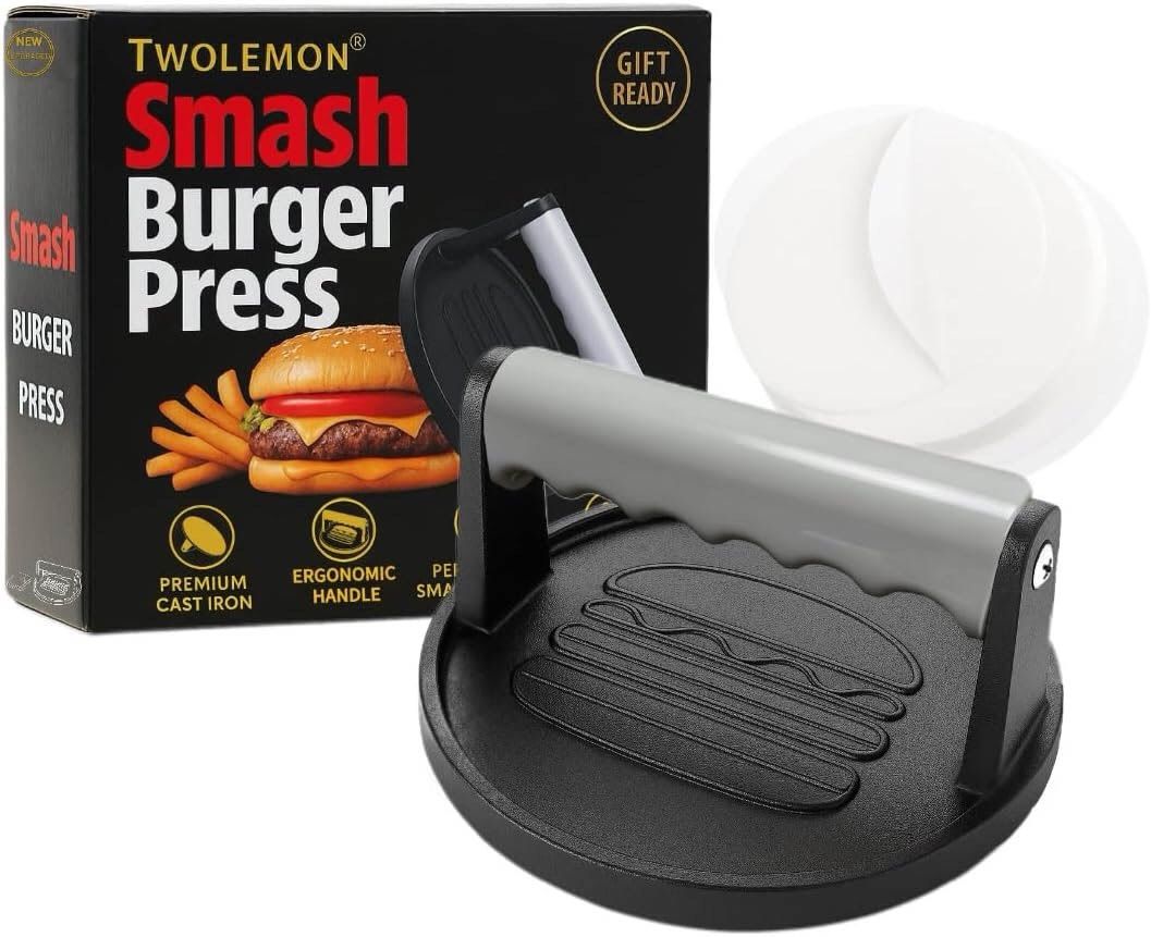 Smash Burger Press 6.7-Inch Round Cast Iron Grill Press