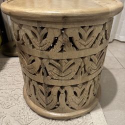 Carved Wood Accent Table – 17”