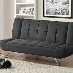 Clemens Grey Linen Fabric Adjustable Couch Sofa Futon Sofa Bed