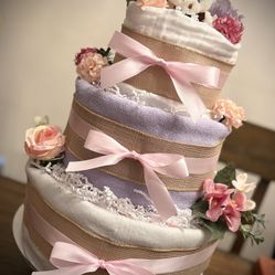 New Baby Girl Pink Diaper Cake Baby Shower Gift 