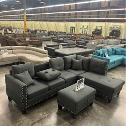 Brand New Sectional Linen Fabric Dark Grey Or Grey $479