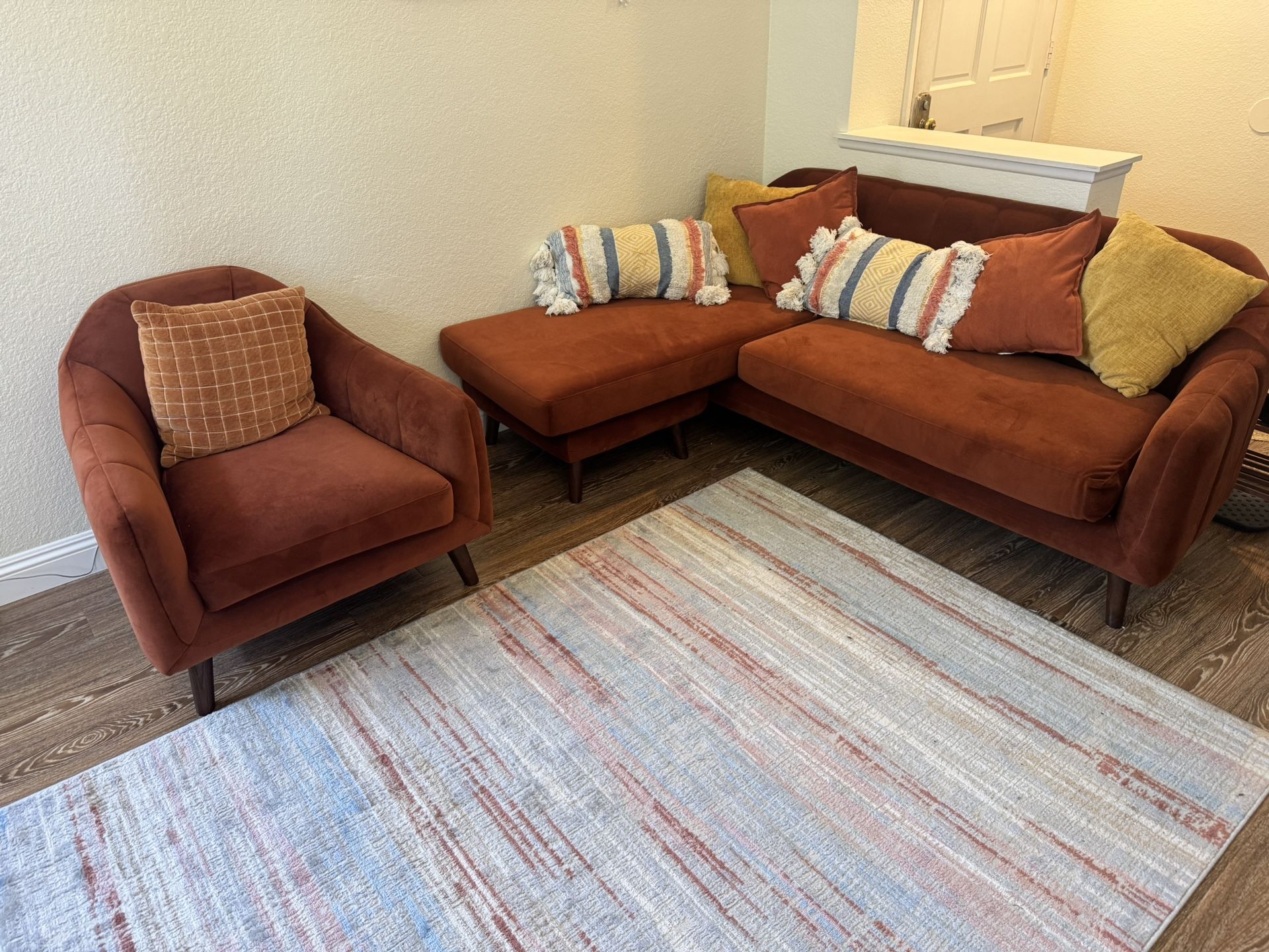 Sofa, Chaise, Armchair, Rug, Pillow Set