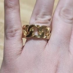 Gold Plated Cuban Link Chain Stainless Steel Ring Size 8