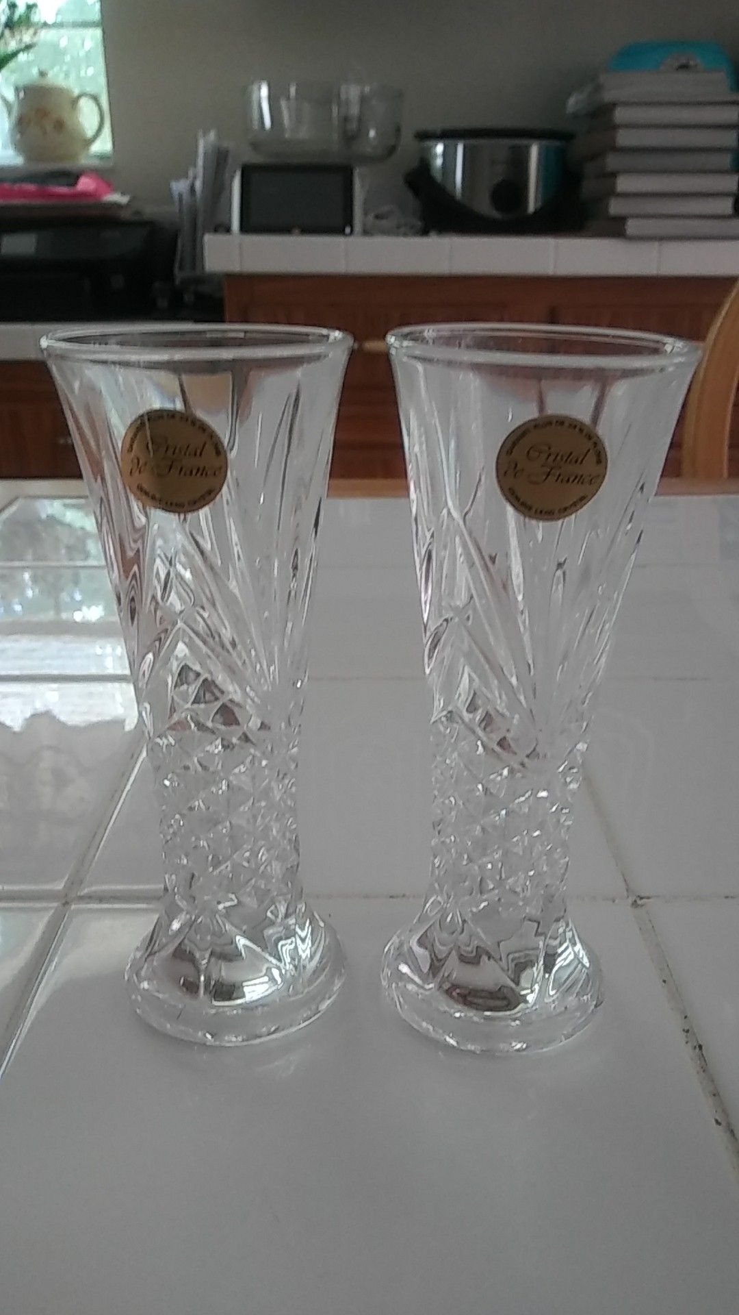 Pair of Genuine Small 24% Lead Crystal Vases