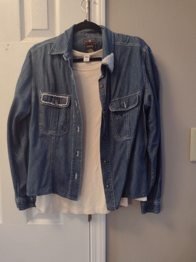 Embroidered Pearl Denim Jean Jacket and top