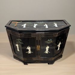 Beautiful Asian-Inspired Black Lacquer Cabinet – Mother of Pearl Inlay