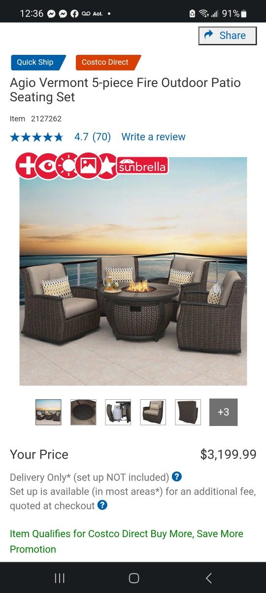 Agio Vermont 5-piece Fire Outdoor Patio Seating Set $2,200