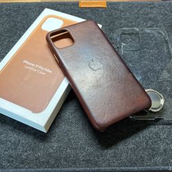 Apple iPhone 11 Pro Max Leather case saddle brown and clear case