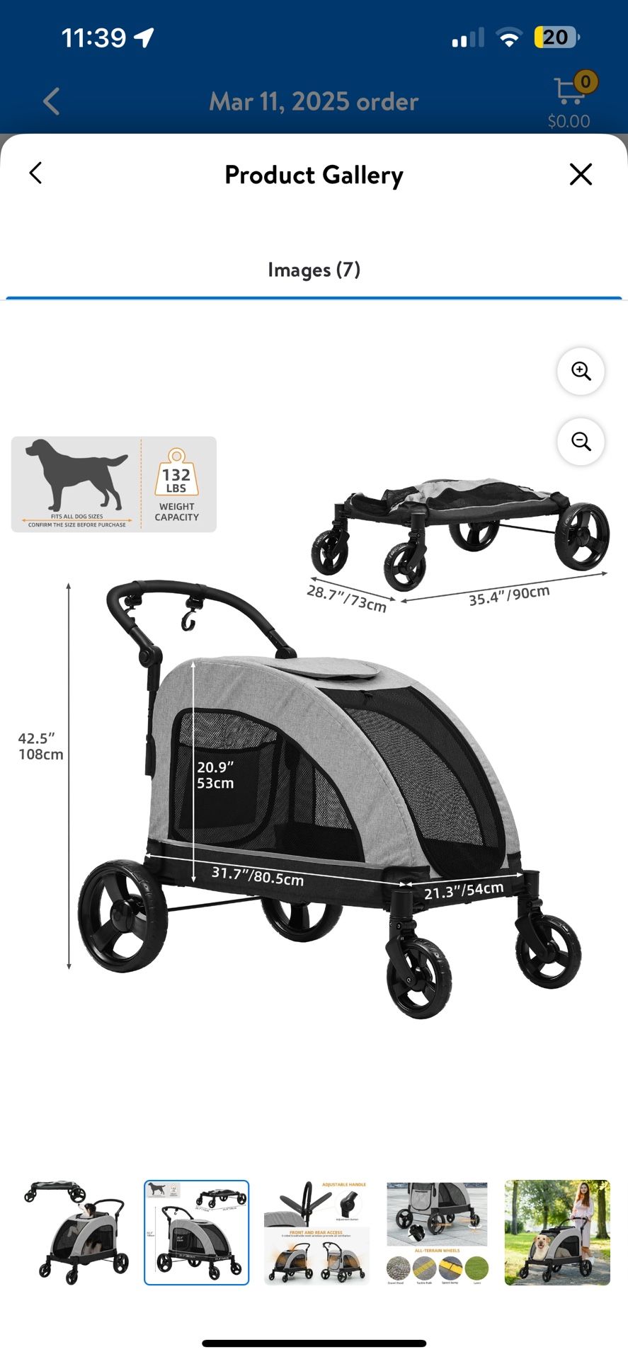 Uforic Foldable Dog Stroller, 4-Wheel Pet Stroller with Dual-Entry, Adjustable Handle for Large Dogs, Outdoor Adventure Pet Carrier Jogging Stroller,