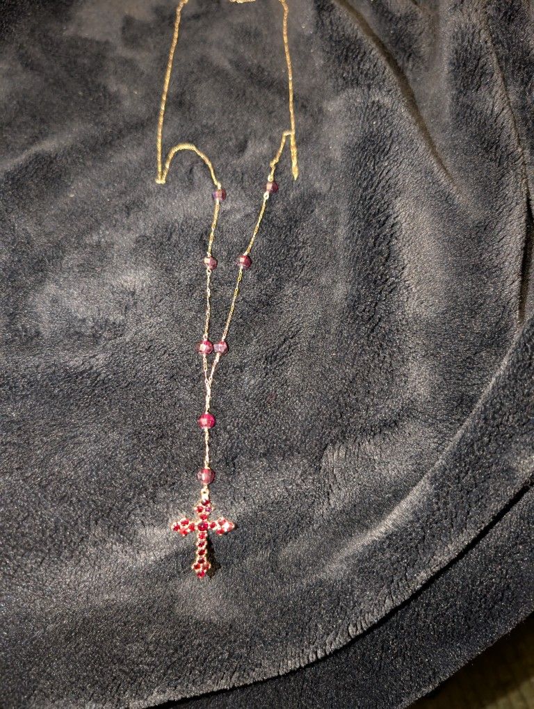 14k Gold Rosary With Garnet Beads